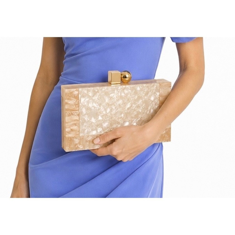 Acrylic Box Clutch Women OS Champagne Excellent Marbled Evening Bag